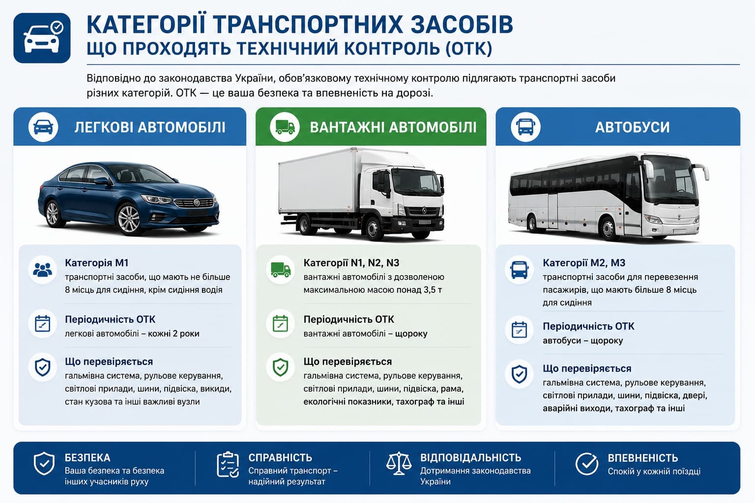 Категорії транспортних засобів, які проходять Обов'язковий технічний огляд